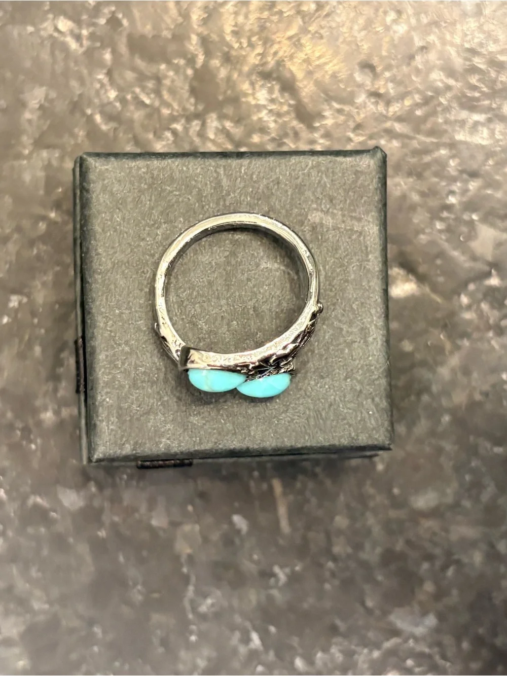 Silver Turquoise Teardrop Open Ring